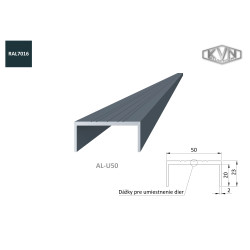 U profil 50x22mm, L-6000mm, s povrchovou úpravou RAL7016 U profil 50x22mm, L-6000mm, s povrchovou úpravou RAL7016